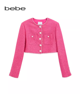 【2F】【关晓彤同款】bebe2024春季新款花纱圆领珍珠短款夹克外套