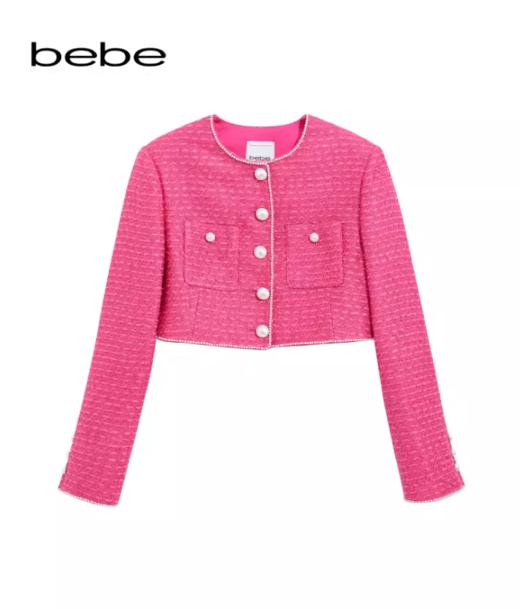 【2F】【关晓彤同款】bebe2024春季新款花纱圆领珍珠短款夹克外套 商品图0
