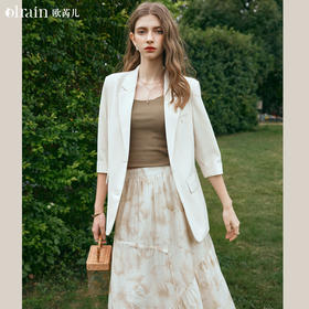 OLrain欧芮儿杏色短外套女早春2024新款通勤百搭小个子七分袖西装