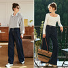 OLrain欧芮儿直筒牛仔裤女秋冬2023年新款高腰显瘦百搭微喇长裤 商品缩略图4