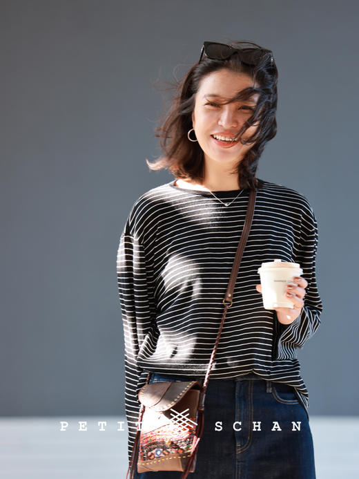 PETIT SCHAN小闪 CLO#439 breeze up 风起幡动 棉桑蚕丝亚麻基础百搭条纹针织空调衫/防晒衫柔软透气长袖T恤 商品图4