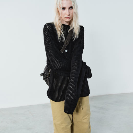 NUTH宽松大廓形圆领慵懒感条纹镂空针织罩衫女 商品图4