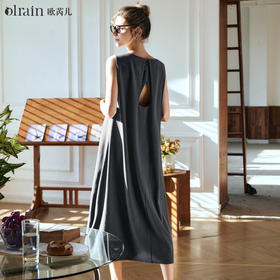 OLrain欧芮儿灰色无袖连衣裙女早春2024年新款简约气质慵懒长裙