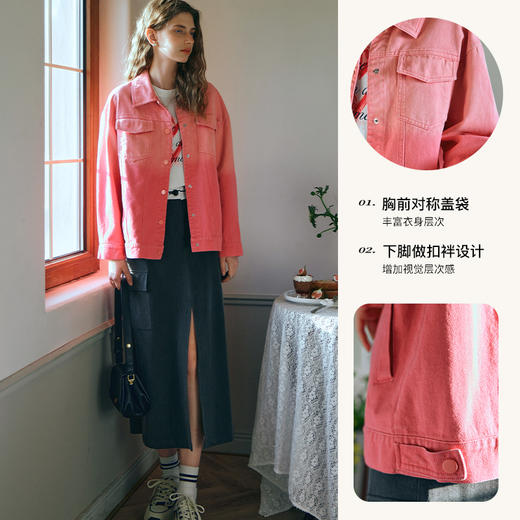 欧芮儿粉红色渐变牛仔外套女短款早春2024新款宽松夹克上衣高级感 商品图3