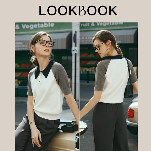 OLrain欧芮儿POLO领针织衫女早春2024年新款时尚简约拼接上衣 商品图4