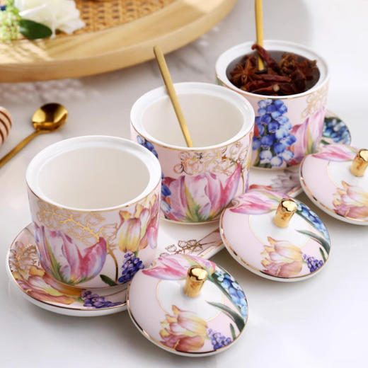 诺轩郁金香轻奢陶瓷调料罐四件套 商品图0