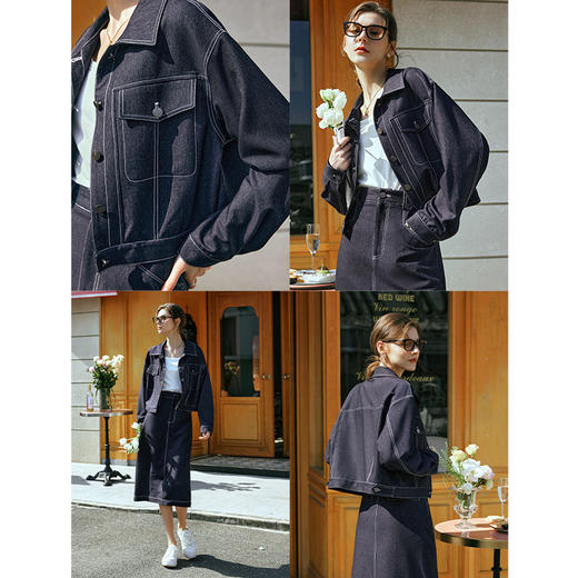 OLrain欧芮儿牛仔蓝短外套女早春2024年新款复古休闲小个子上衣 商品图2