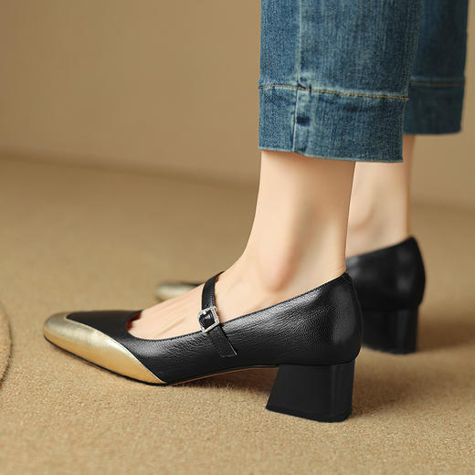 【预售5天】春夏新款，拼接粗跟时尚全皮单鞋LD&6711 商品图1