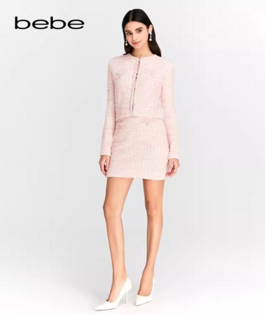 【2F】bebe2024春季新款女士花纱混纺花式纽扣小香风针织开衫 商品图0