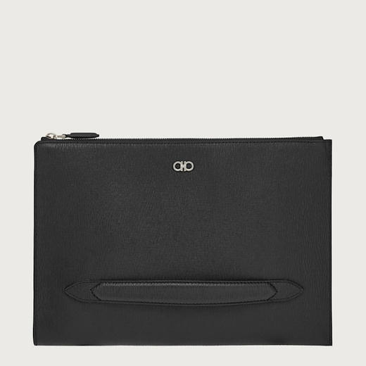 FERRAGAMO 菲拉格慕 男士小牛皮 Gancini 装饰手拿包 黑色 24 0973 756141 商品图0