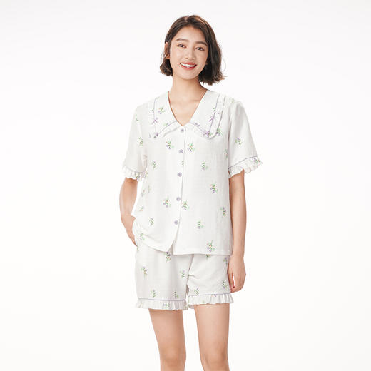 都市丽人生活家居春夏睡衣女软绵绵家居服薄款短袖短裤女士套装LH41C1 商品图1