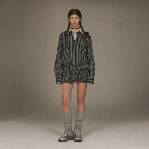 NUTH假两件收腰显瘦条纹长袖衬衫连衣裙女 商品图7