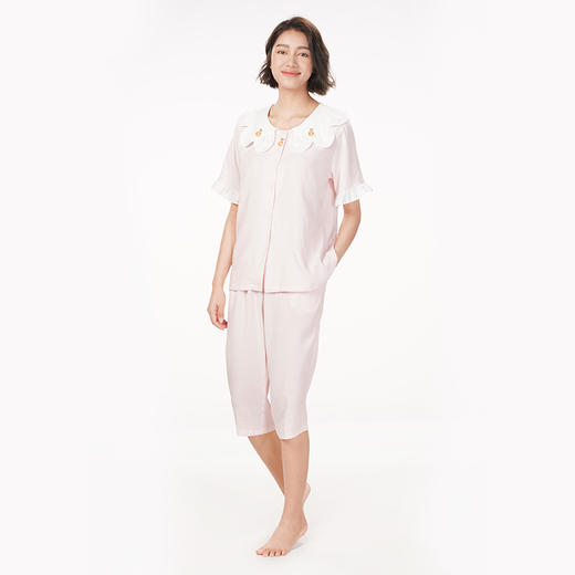 都市丽人生活家居春夏睡衣女软绵绵家居服薄款短袖七分裤女士套装LH41D4 商品图1