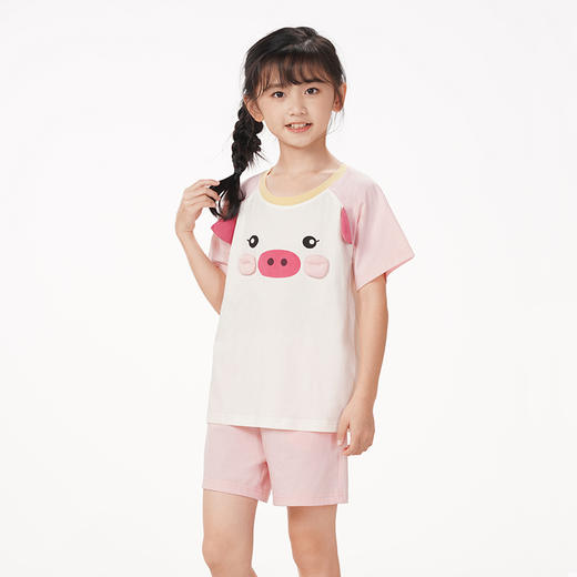 都市丽人眯雅佳生活家居春夏睡衣男女童32支纯棉单面家居服薄款短袖短裤童装棉质套装JH42A7 商品图2