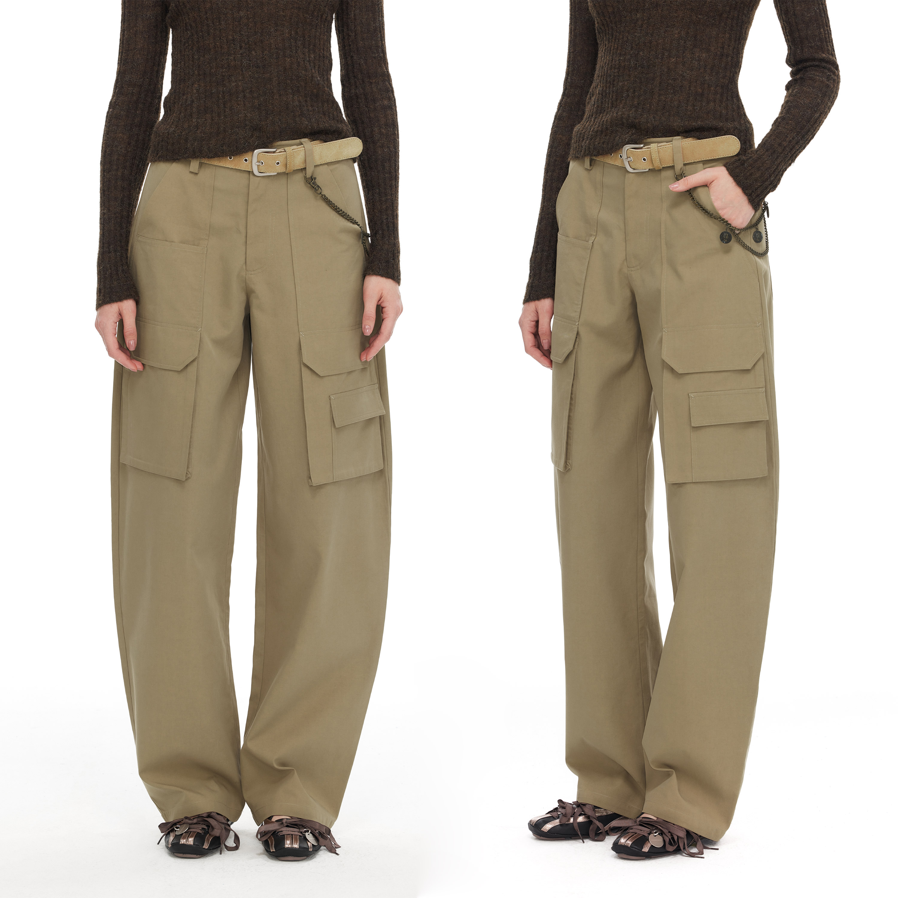 NUTH多口袋宽松廓形感显瘦茧形工装裤