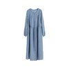 绽放051朵/雾蓝色亚麻磨毛成衣染色碎褶长袖文艺旅游穿搭连衣裙 商品缩略图3
