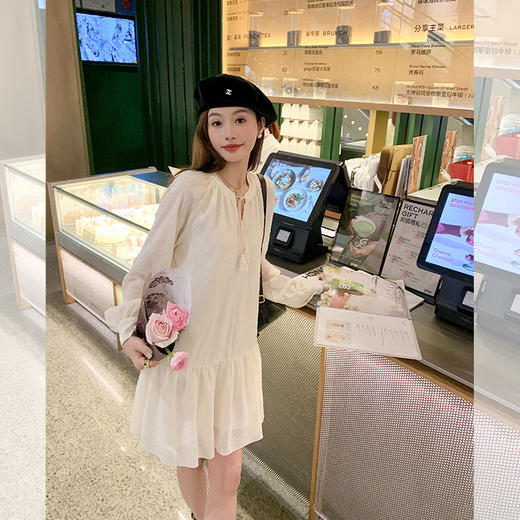 <曾小咸推荐> 【温柔边界】杏色领口系带连衣裙 商品图3