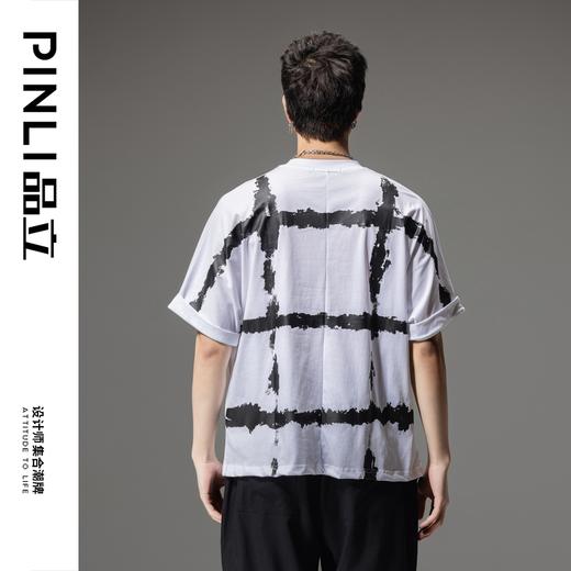 PINLI品立2024夏季新款印花短袖T恤潮牌撞色男士圆领半袖体恤上衣B242111003 商品图4