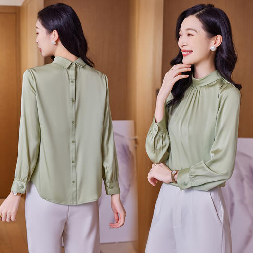 气质优雅，褶皱圆领半高领真丝衬衫HR-ASE9632 商品图1