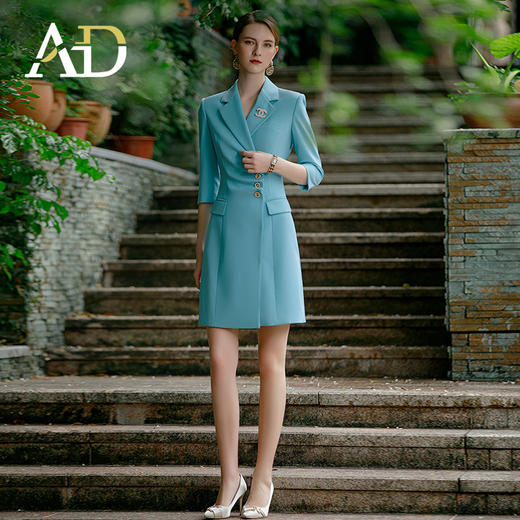 AD春夏浅色职业装连衣裙女播音艺考主持人正装套装气质女神范裙子 商品图3