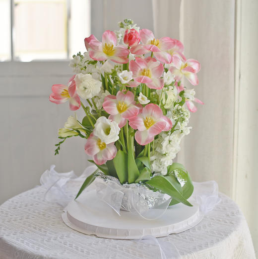 《词不达意，可寄春风》粉色郁金香白色紫罗兰透视花盒 商品图1