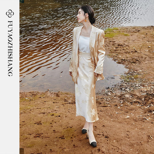 扶摇 提花新中式高级醋酸西装套装女气质温柔国风休闲西服 商品图1