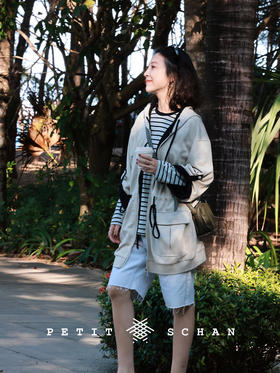 自由空气 棉混纺落肩中长款休闲运动连帽外套