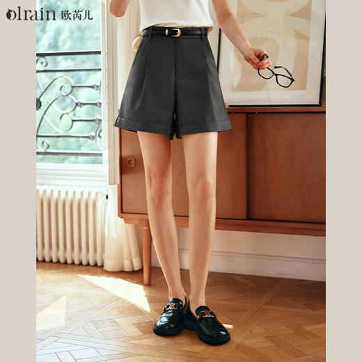 OLrain欧芮儿小个子休闲裤女春季2024年新款简约百搭时装a字短裤 商品图0