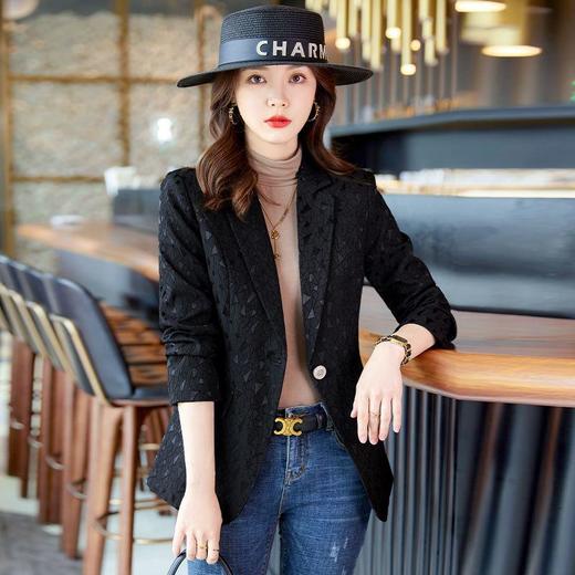 TZF-黑色印花西装外套女新款今年流行韩版修身气质小西服上衣 商品图1