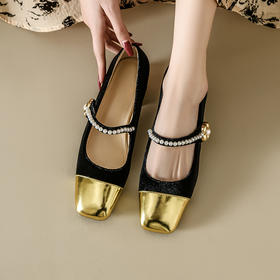 【预售5天】春季新款，珍珠法式金丝绒玛丽珍单鞋MN&B634