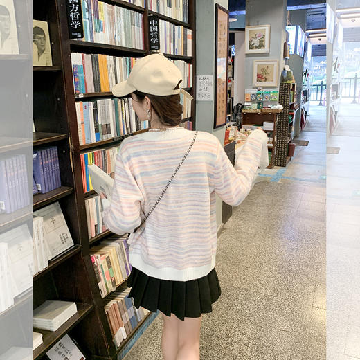 <曾小咸推荐> 【条纹画报】粉色条纹系扣开衫 商品图4