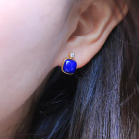 天然青金小方糖耳钉 CR