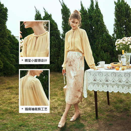 OLrain欧芮儿黄色雪纺衫女春季2024新款简约气质插肩袖宽松上衣 商品图3