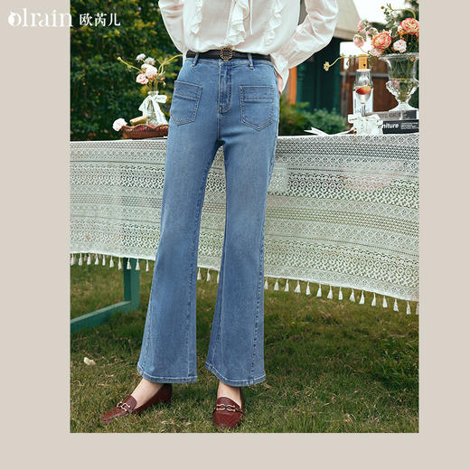 OLrain欧芮儿水洗蓝牛仔裤女早春2024年新款简约百搭显瘦微喇长裤 商品图0