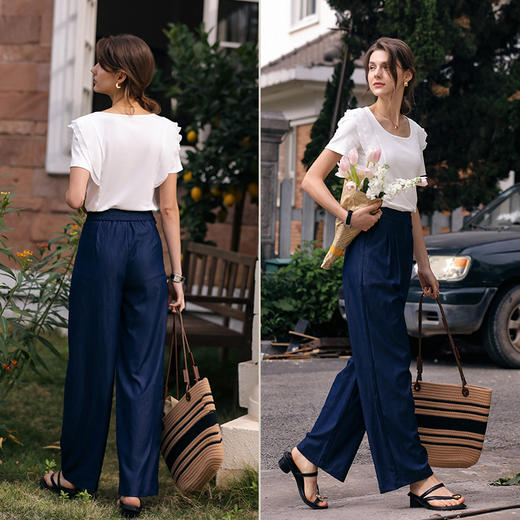 OLrain欧芮儿米白色正肩T恤女早春2024年新款气质方领荷叶边短袖 商品图4