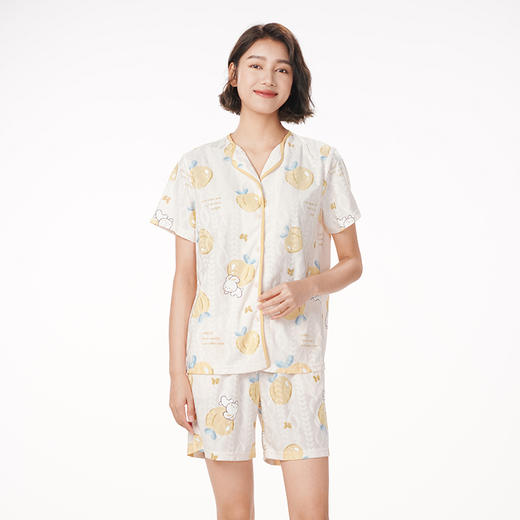 都市丽人生活家居春夏睡衣女牛奶丝提花家居服薄款短袖短裤女士牛奶丝套装LH41E2 商品图1