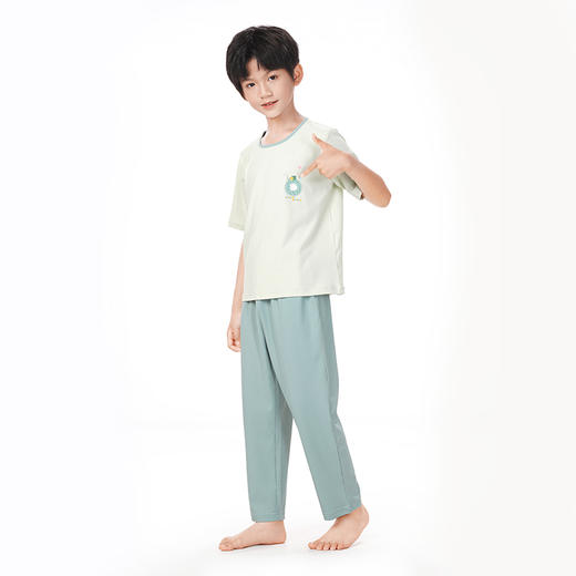 都市丽人眯雅佳好睡好眠春夏睡衣男女童针织人棉坑条家居服薄款中袖长裤童装棉质套装JH42A2 商品图5