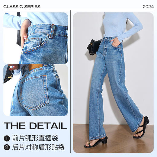 OLrain欧芮儿浅蓝色牛仔裤女春季2024年新款高腰直筒高级感阔腿裤 商品图4