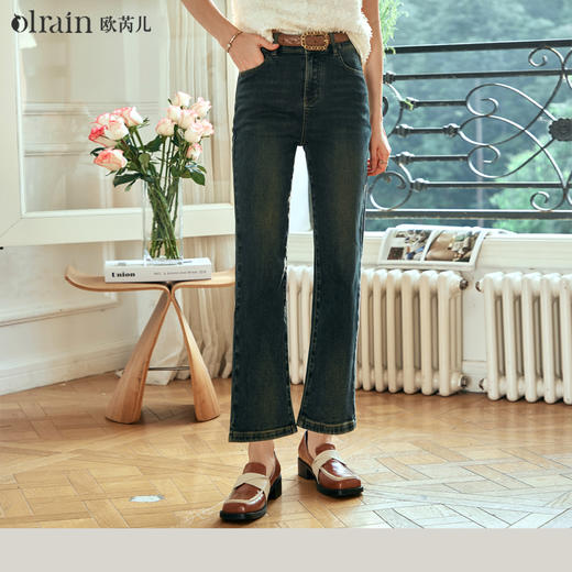 OLrain欧芮儿复古蓝牛仔裤女早春2024年新款时尚宽松九分烟管裤 商品图0
