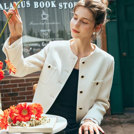 OLrain欧芮儿小香风短外套女早春2024年新款精致荷叶小翻领上衣 商品图1