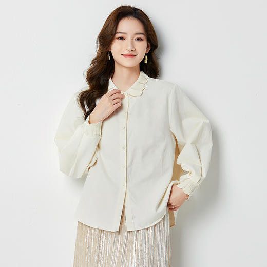 馥迦清新甜美纯棉花边领衬衫 商品图3
