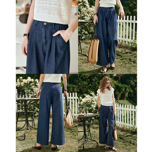 OLrain欧芮儿蓝色牛仔裤女早春2024年新款高腰百搭宽松直筒阔腿裤 商品图3