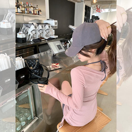 <曾小咸推荐> 【纯欲辣妹】假两件粉灰连衣裙 商品图4