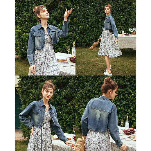 OLrain欧芮儿水洗蓝牛仔短外套女春季2024年新款复古简约百搭上衣 商品图2