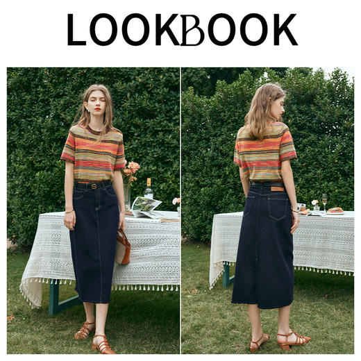 OLrain欧芮儿条纹针织衫女早春2024年新款彩色渐变别致短袖上衣 商品图4