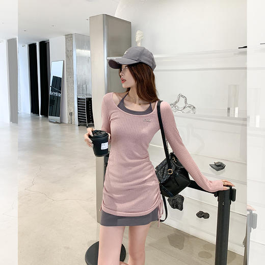 <曾小咸推荐> 【纯欲辣妹】假两件粉灰连衣裙 商品图2