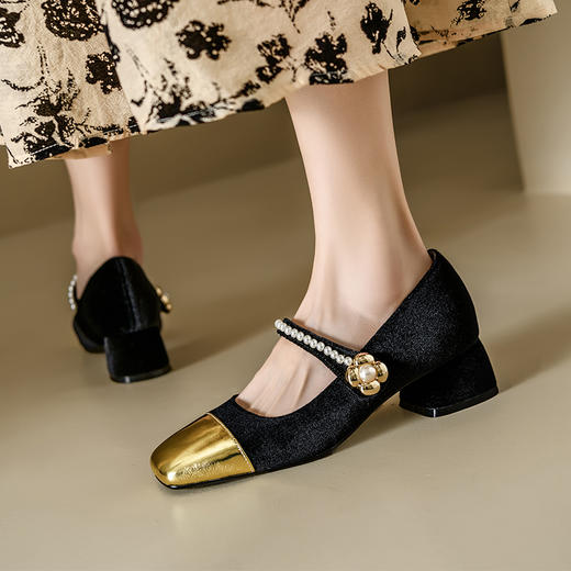 【预售5天】春季新款，珍珠法式金丝绒玛丽珍单鞋MN&B634 商品图3