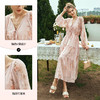 OLrain欧芮儿粉色连衣裙女秋冬2023年新款气质浪漫V领收腰雪纺裙 商品缩略图3