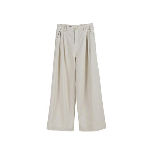 绽放075朵/米白色简约松弛斜纹全棉肌理感宽松直筒休闲阔腿裤 商品图3