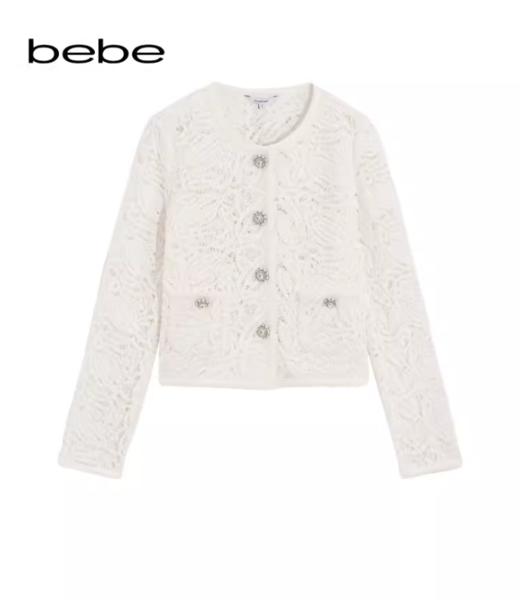 【2F 】bebe2024春季新款女士经典蕾丝钻扣小香风圆领夹克外套 商品图1